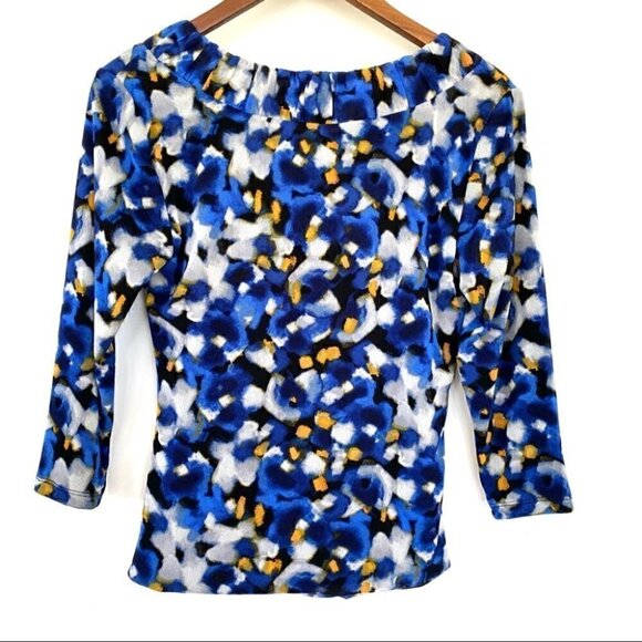 Alfani stretch ruched top with crew neck and  3/4 length sleeves, petite size - Picture 6 of 10